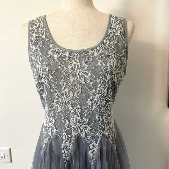Ryu Gray Lace Tulle Fit Flare Dress L Prom Dance Romantic Balletcore Fairycore - Picture 2 of 12